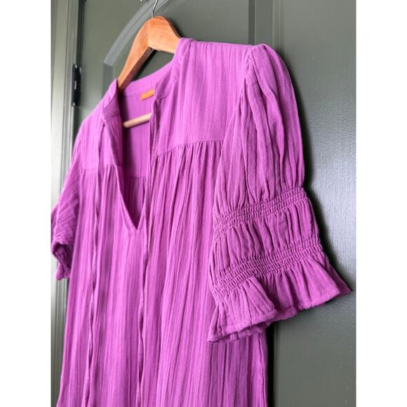 NWT Oliphant Bahama Smocked Drop Mini Dress Cotton Gauze Beach Purple Small - Picture 3 of 7